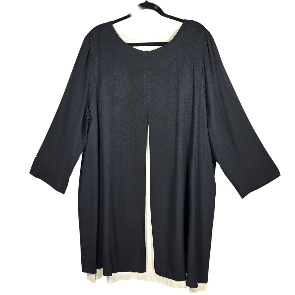 Womens Petites Gemini II Black Cream Layered Tunic Dress Size 24/44 USA Made